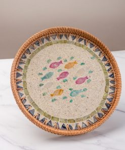 Coivibes Khay Phục Vụ Tròn Coivibes Aquatic Mosaic Xà Cừ & Mây Đan Kèm Phụ Kiện