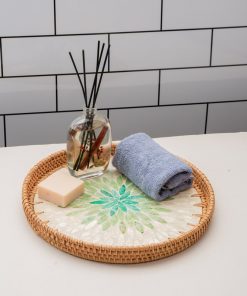 Khay Tròn Đan Mây Tre Coivibes Khảm Xà Cừ Ngọc Lục Bảo