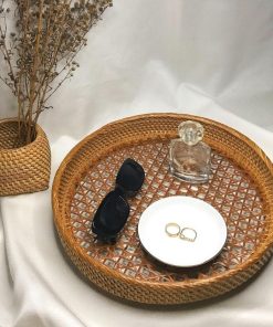 Khay Tròn Đan Mây Tre Coivibes Tự Nhiên, Thủ Công, Họa Tiết Mắt Cáo, Đa Năng