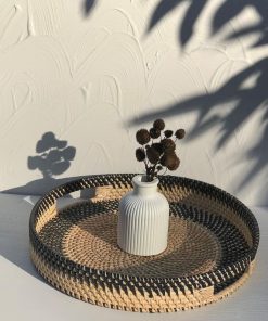 Coivibes Khay Tròn Mây Tre Đan Thủ Công Họa Tiết Đen