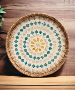 Khay Tròn Đan Coivibes Khảm Xà Cừ Họa Tiết Mandala Hoa Mặt Trời, Thủ Công, Trang Trí & Phục Vụ