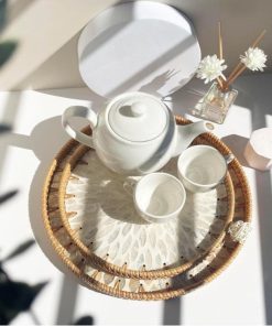 Bộ 2 Khay Tròn Đan Coivibes Khảm Xà Cừ Trắng