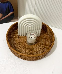 Khay Tròn Đan Mây Tre Coivibes Màu Nâu Mật Ong, Thủ Công, Trang Trí Bàn Trà & Phục Vụ